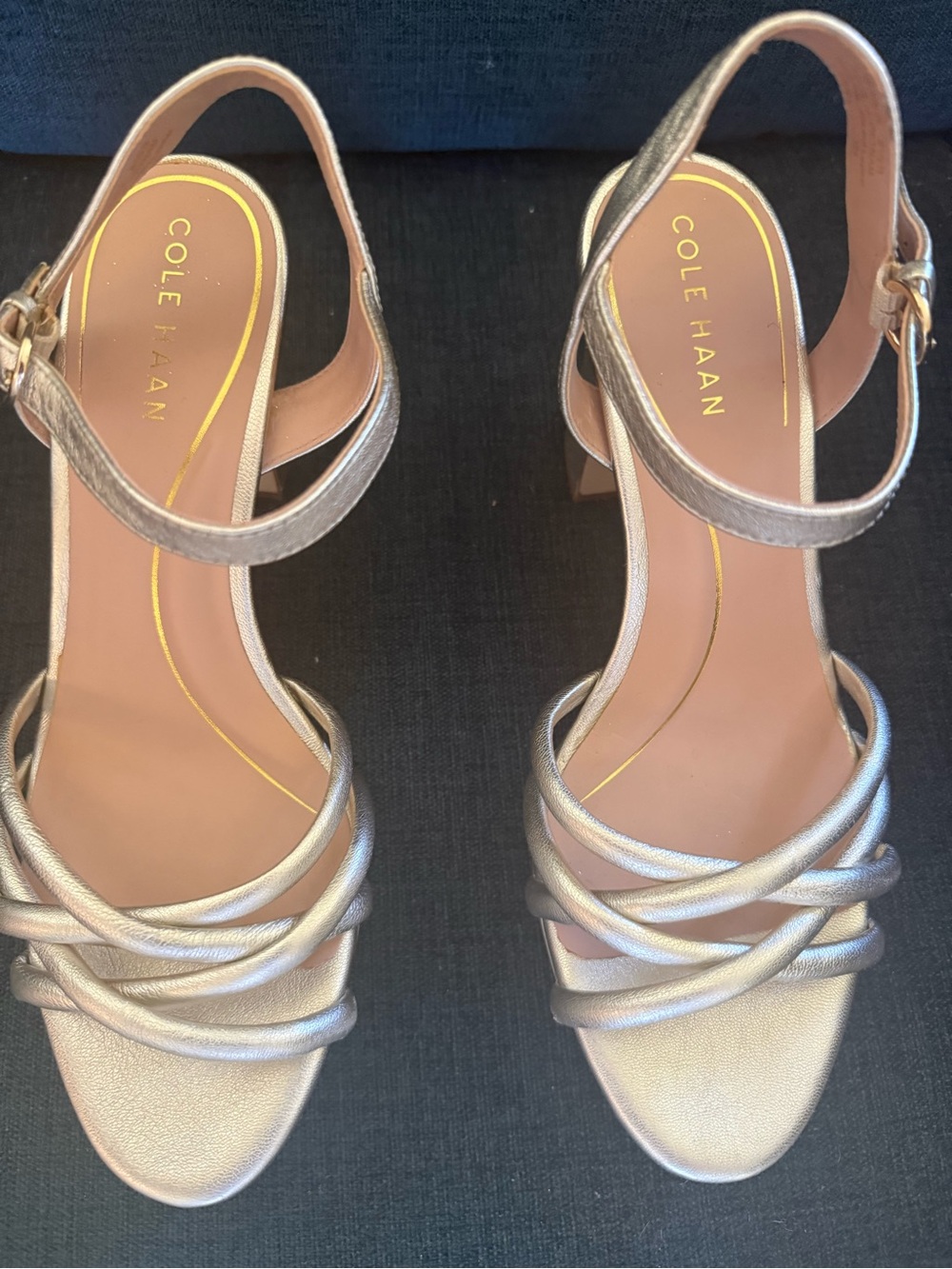 Cole Haan Metallic Silver Strappy Slingback Heels